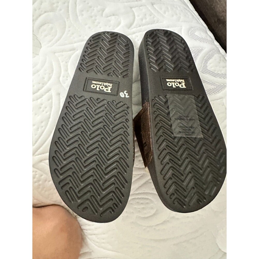 NWOB POLO RALPH LAUREN MEN'S SANDALS Suede Sherpa Lined Logo Slide SNUFF CAYSON - Picture 9 of 10